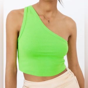 Zara One Shoulder Lime Green Crop Top